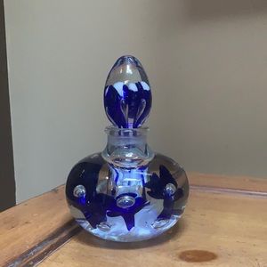 Vintage Joe St Clair Blue Art Glass Perfume Bottle with Stopper